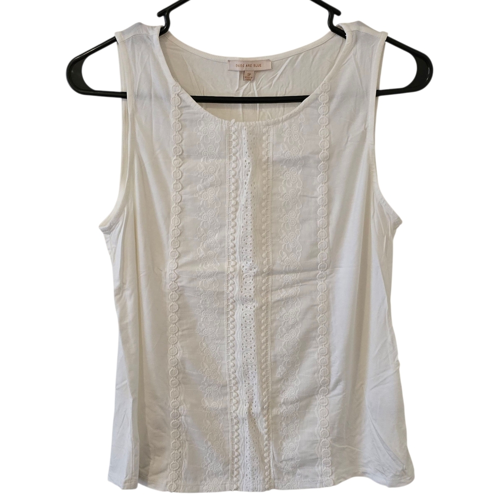 Skies Are Blue Small Petite White Lace Tank Top